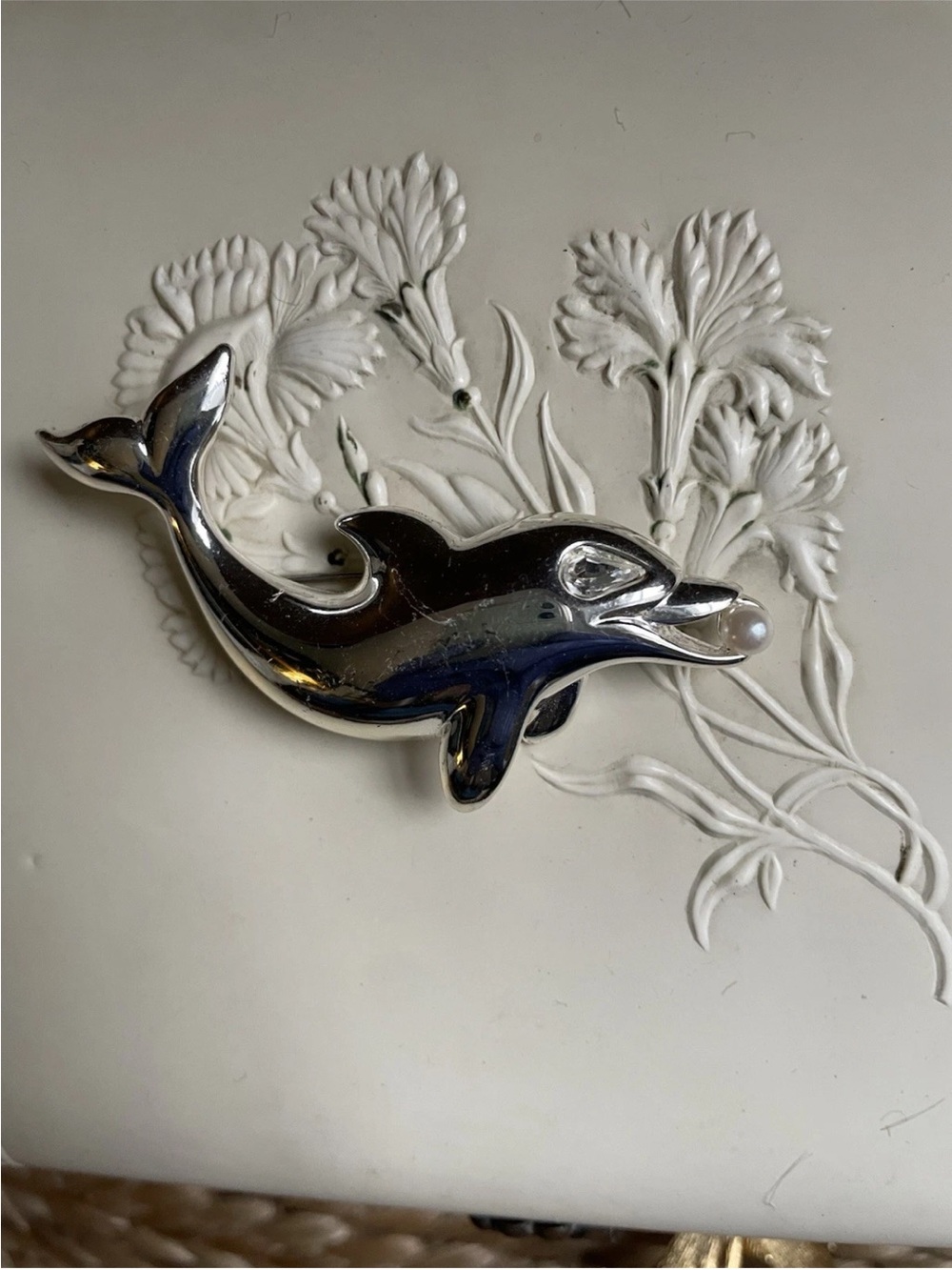 Napier Signed Silver Dolphin Brooch